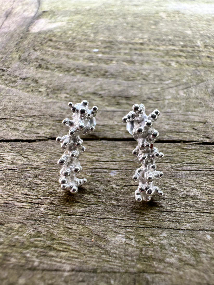 PENDIENTES DE PLATA BARRA DE CORAL
