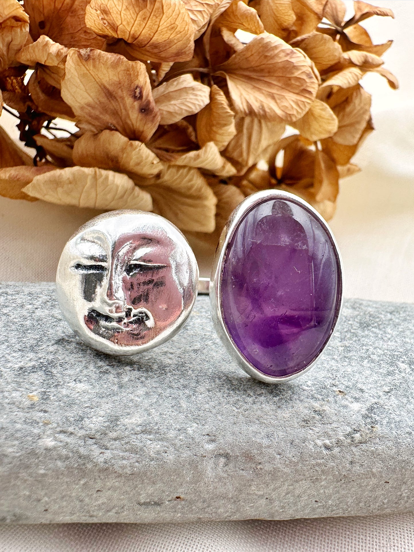ANILLO LUNA DE PLATA Y AMATISTA