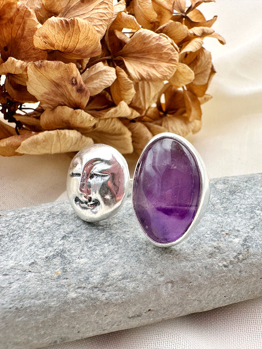 ANILLO LUNA DE PLATA Y AMATISTA
