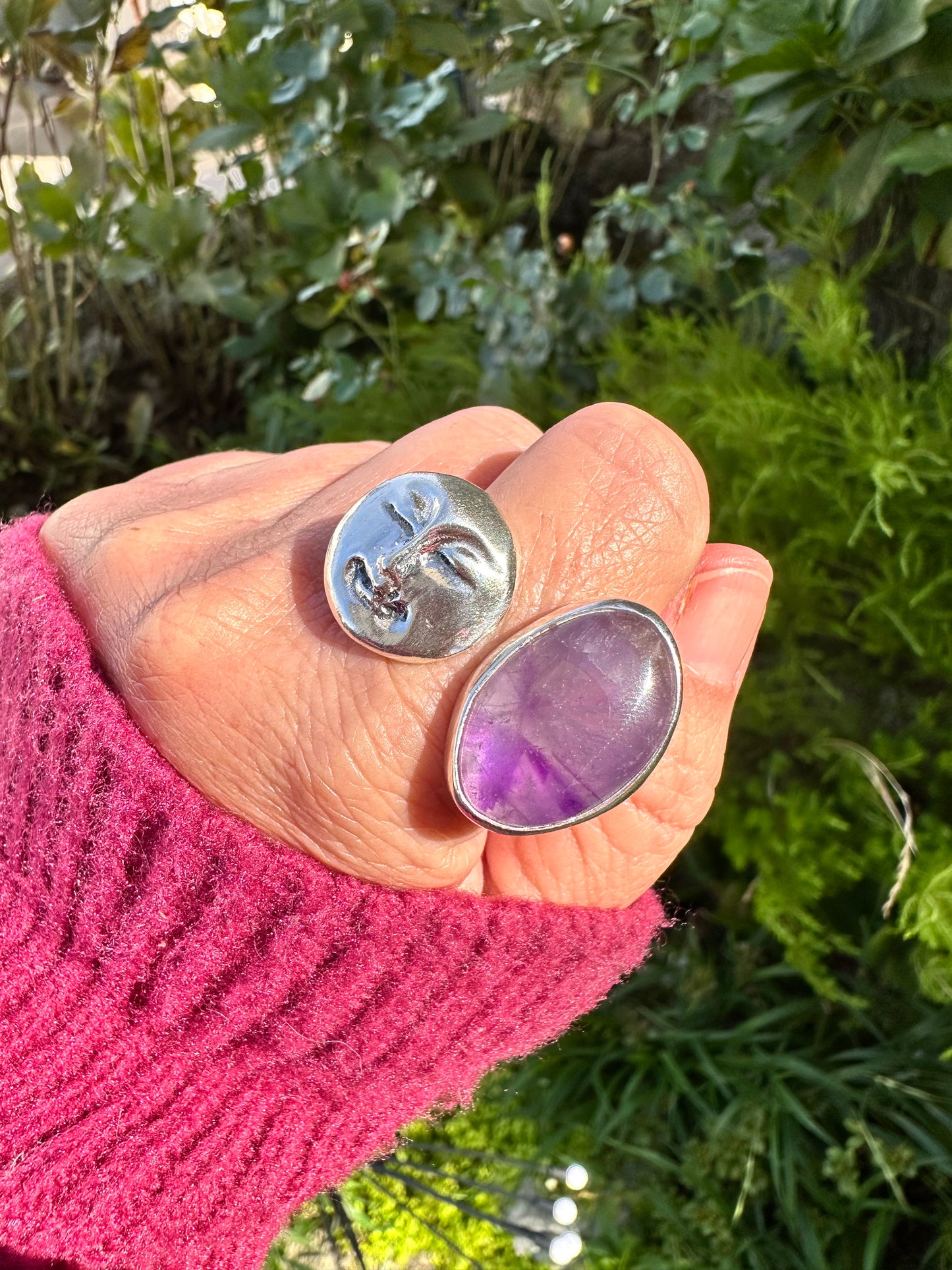 ANILLO LUNA DE PLATA Y AMATISTA