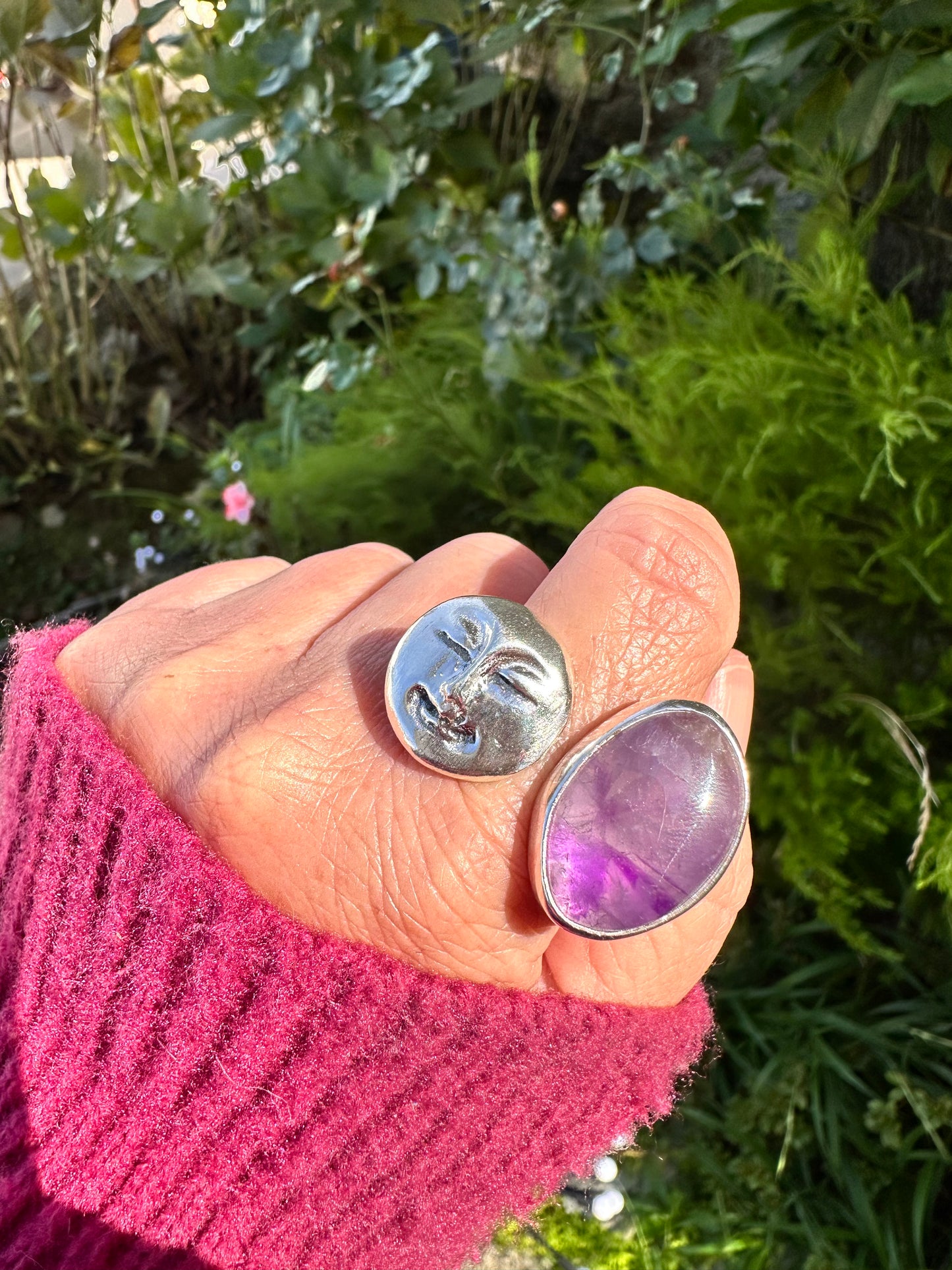 ANILLO LUNA DE PLATA Y AMATISTA