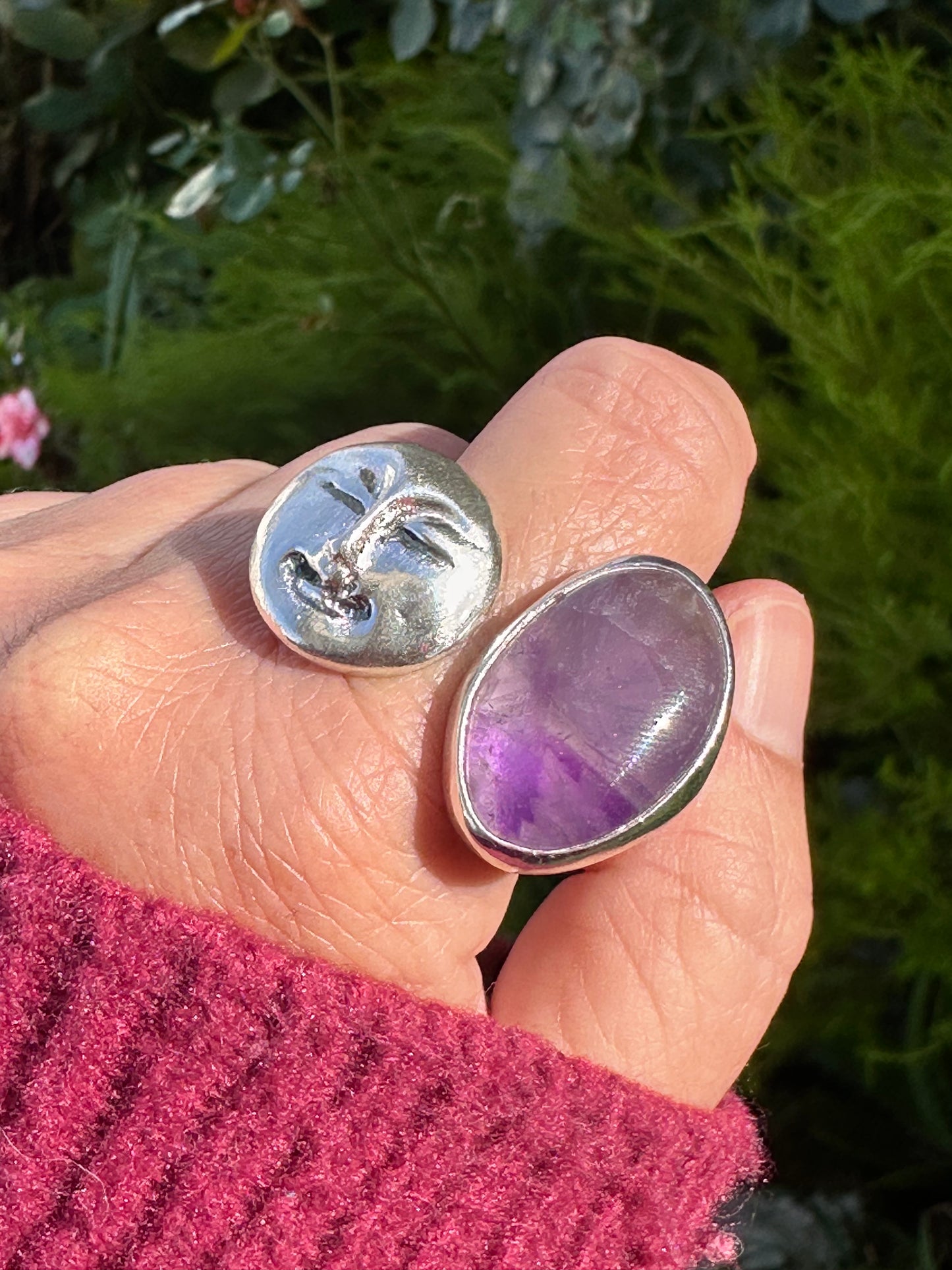 ANILLO LUNA DE PLATA Y AMATISTA