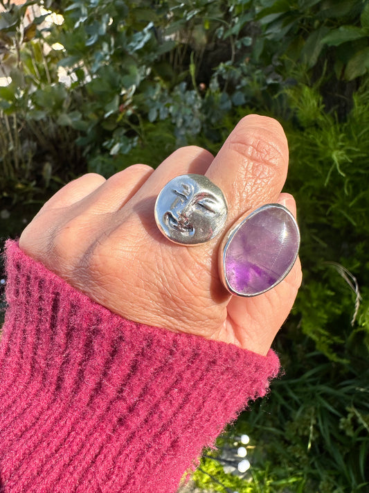 ANILLO LUNA DE PLATA Y AMATISTA