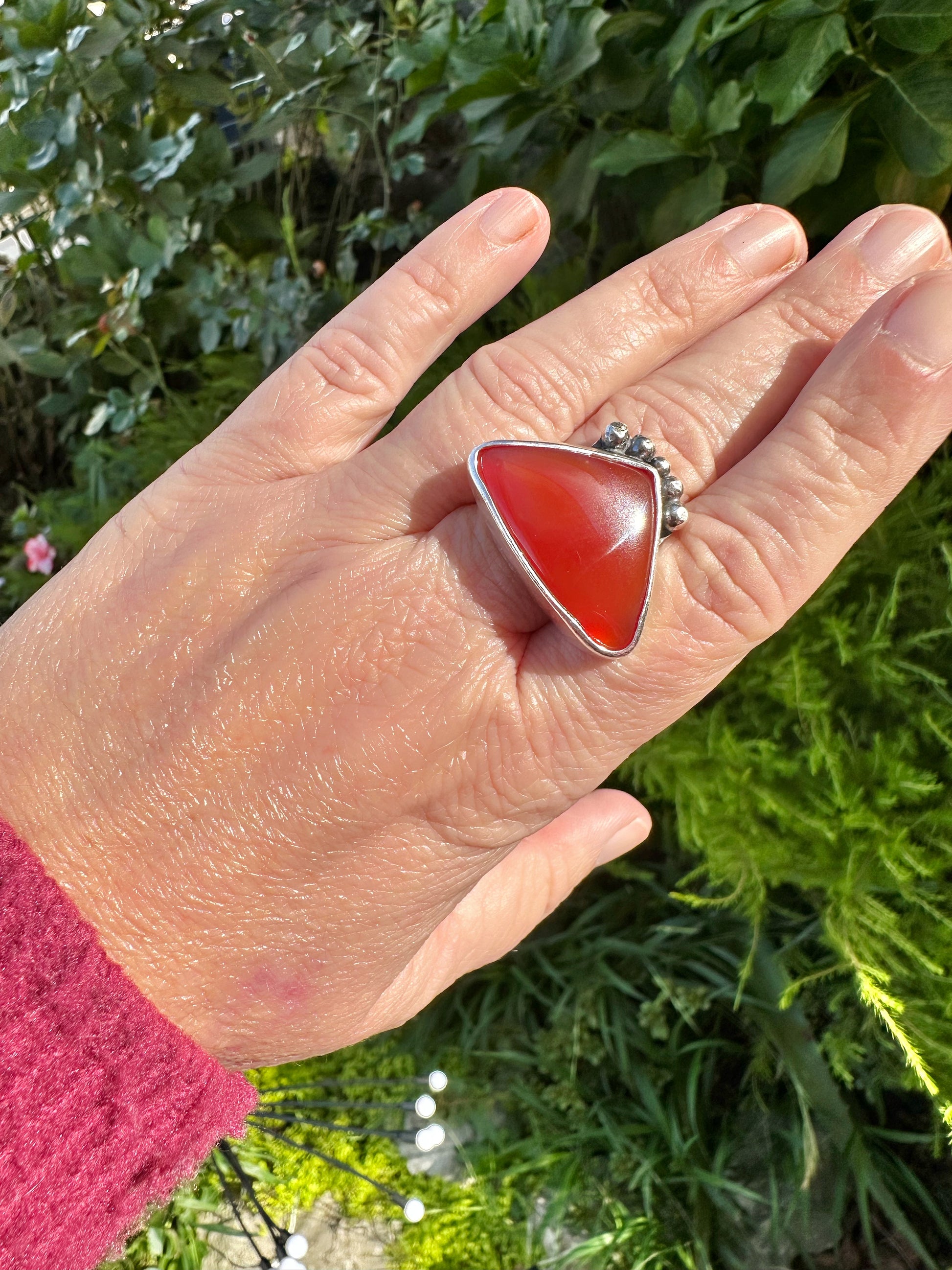 anillo plata y cornalina