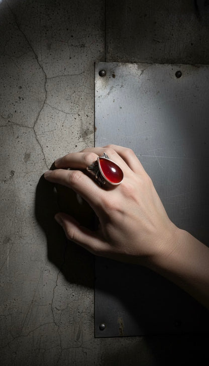 ANILLO PLUMA DE PLATA Y CORNALINA