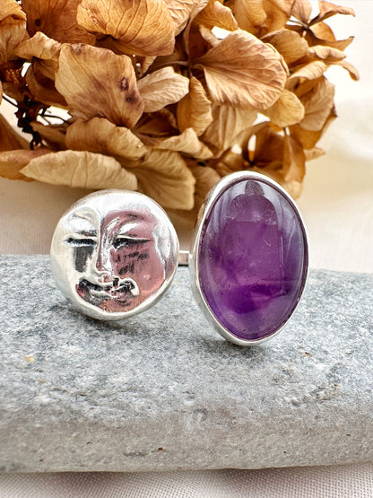 ANILLO LUNA DE PLATA Y AMATISTA