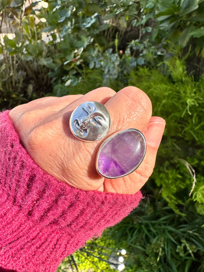 ANILLO LUNA DE PLATA Y AMATISTA